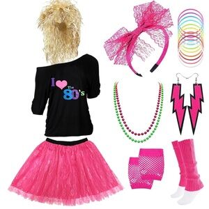 NWT-80s Costumes Shirts,Leg Warmers,Rocker Wigs,Accessories,Tutu M